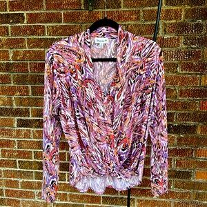 Veronica M Cupro Draped Long Sleeve Surplice Top size M